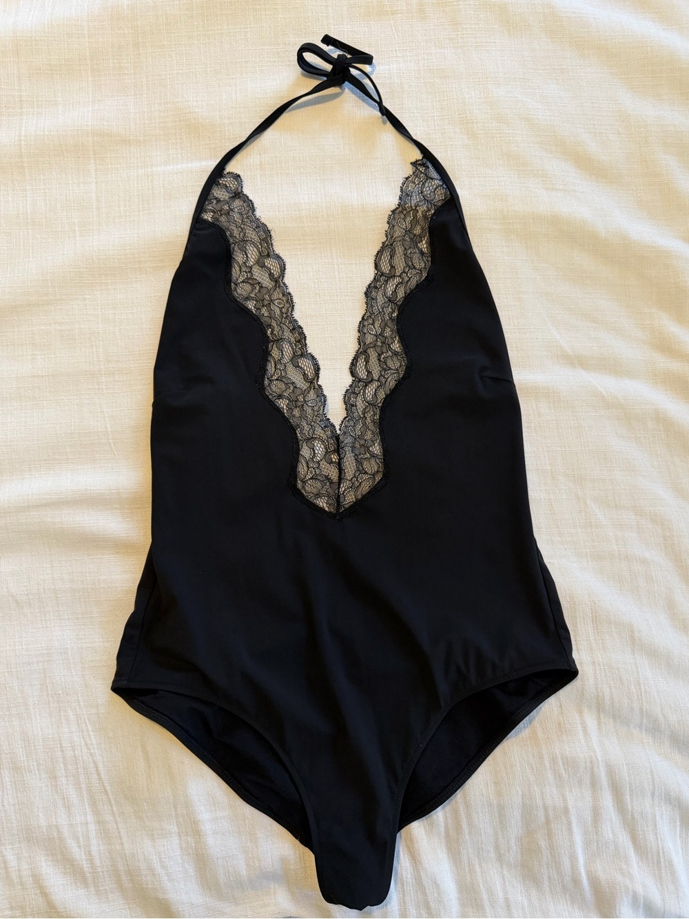 Zara Plunge Neck Lace Black Swimsuit Size Medium